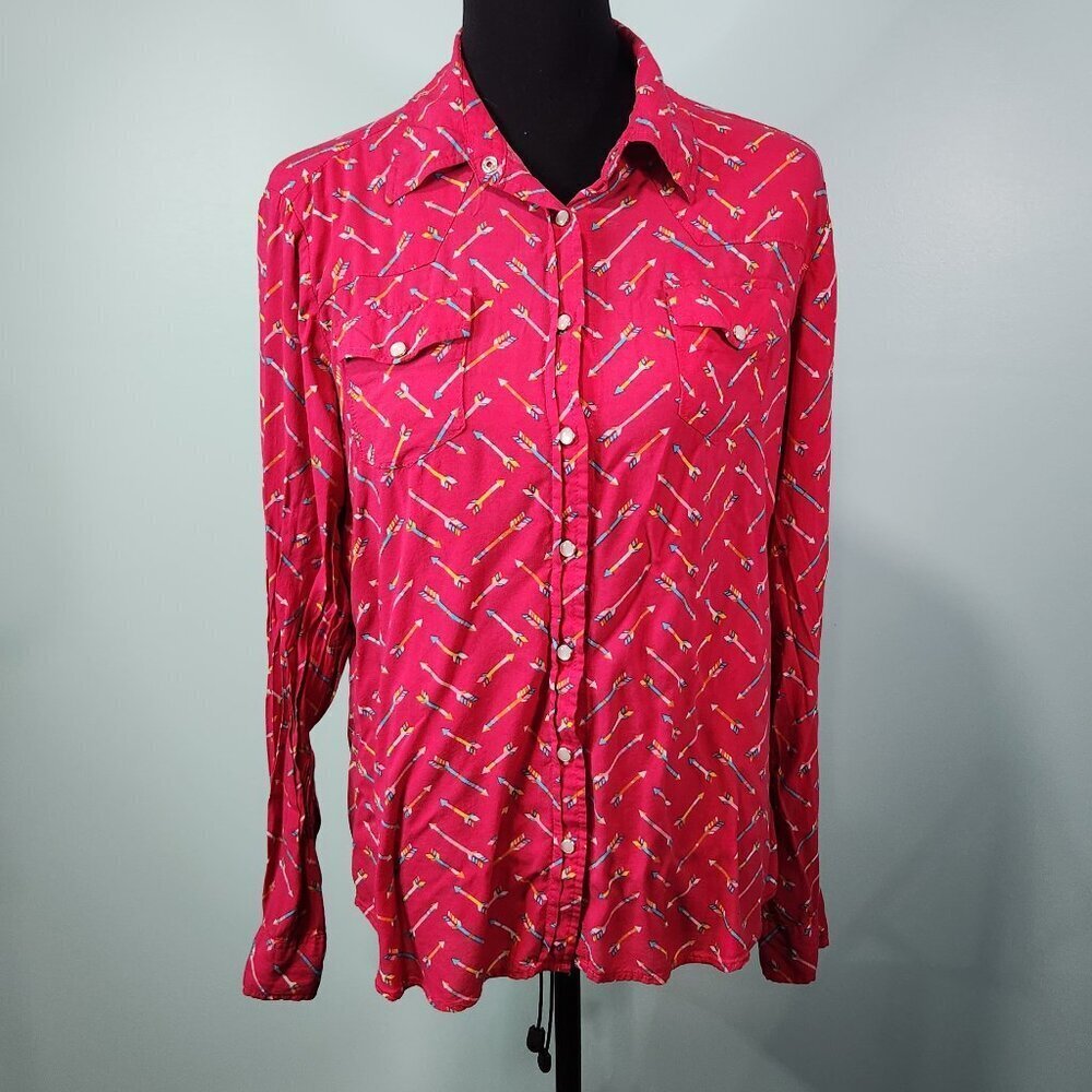 Roper Hot Pink Long Sleeved Shirt Large Pearl Snap Button Up Cactus Print
Lot I